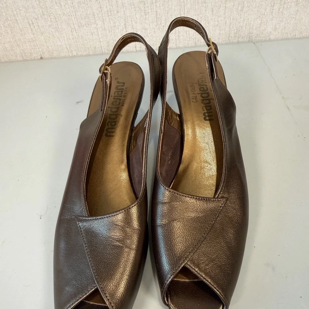 magdesians women's shoes Peep Toe Slingback Kitten Heel Size 7S‎ Brown